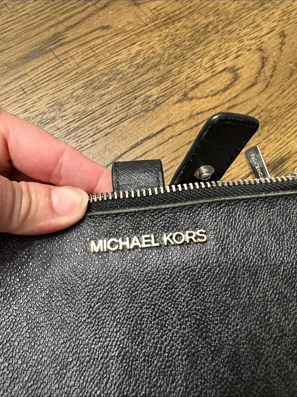 Michael Kors Black Saffiano Leather Zip Card Holder